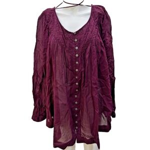 Terra & Sky Womans Sheer Cottagecore Button Down Tunic Top Size 3X Long Sleeve
